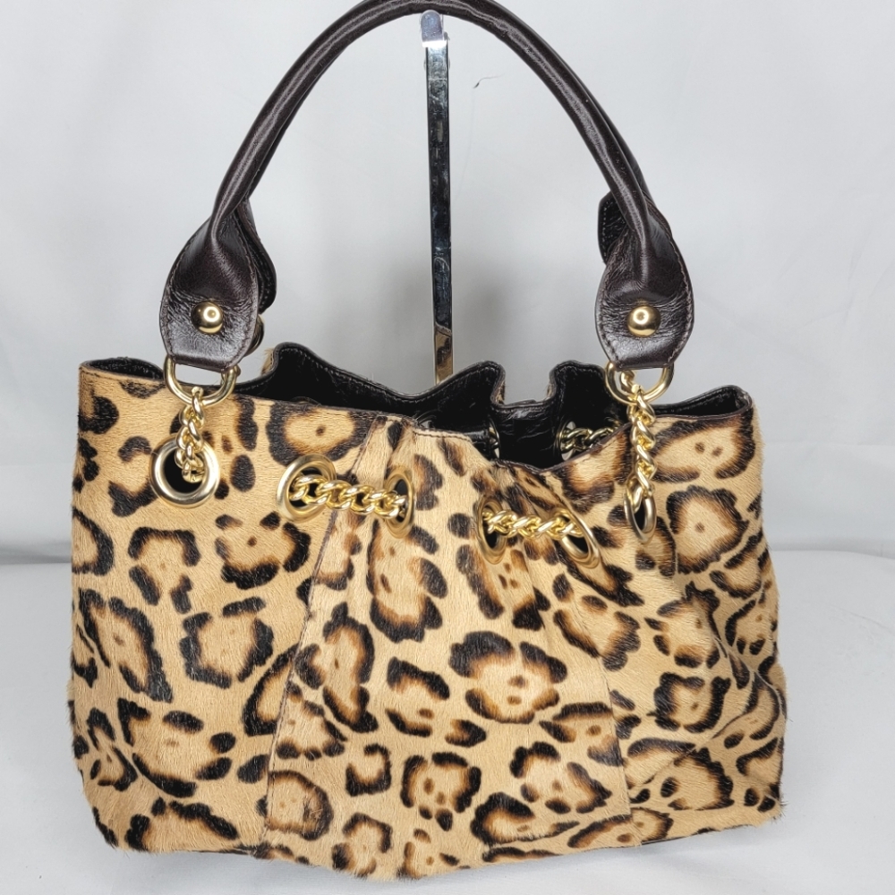 Roberta Gandolfi Animal Print with Real Fur Handbag P26